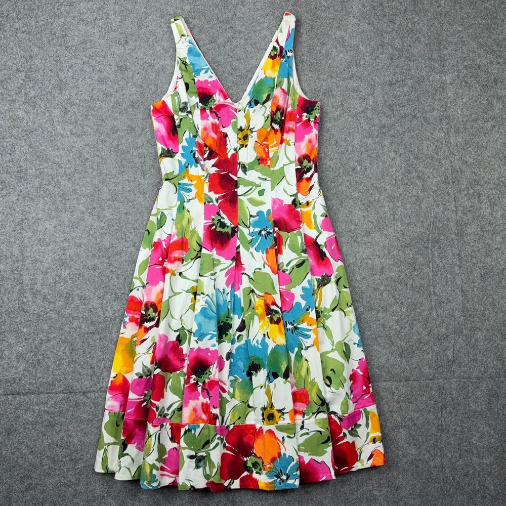 Ralph Lauren Dress Womens 6 Floral V-Neck Fit Flare Cotton Summer Party LRL
